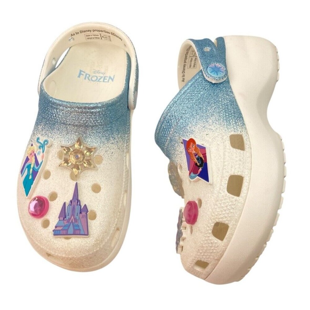 *Disney Frozen Platform Glitter Clogs for Crocs with Jibbitz Womens - 6 Princess